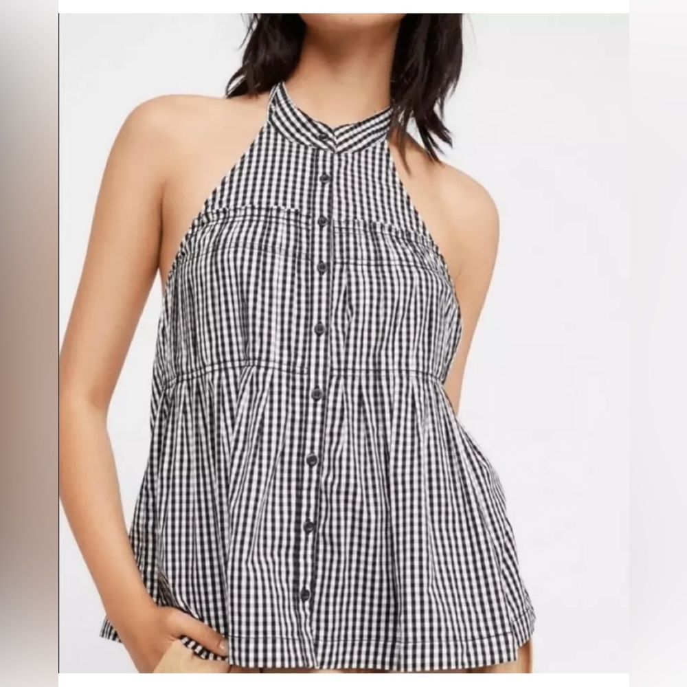 Free People Take it Easy Gingham Halter | Black/White | Small